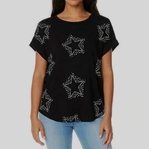 Buffalo David Womens' Black/Stars French Terry Short Sleeve Top